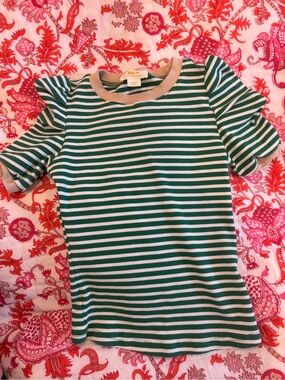 Green & White Stripe Puff Sleeve Top